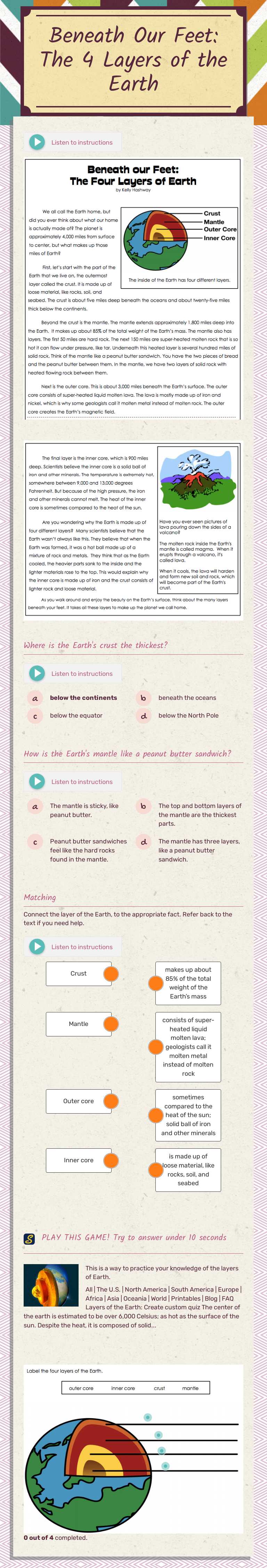 Beneath Our Feet: The 4 Layers of the Earth worksheet preview image