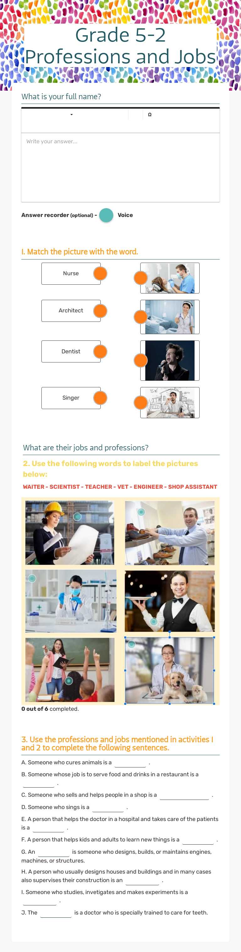 Grade 5-2
Professions and Jobs worksheet preview image