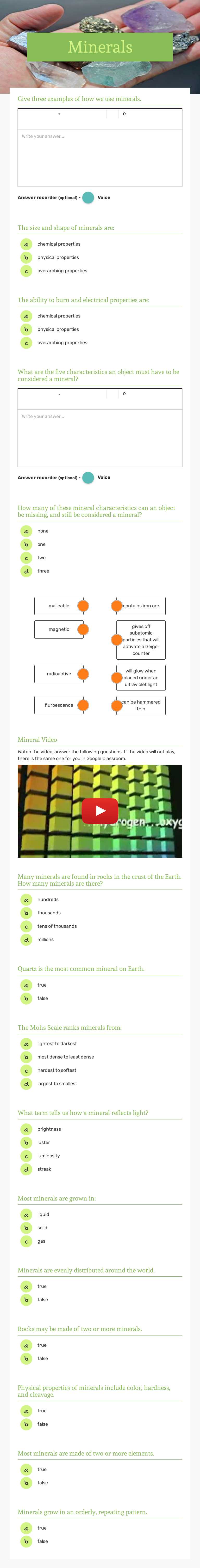 Minerals worksheet preview image