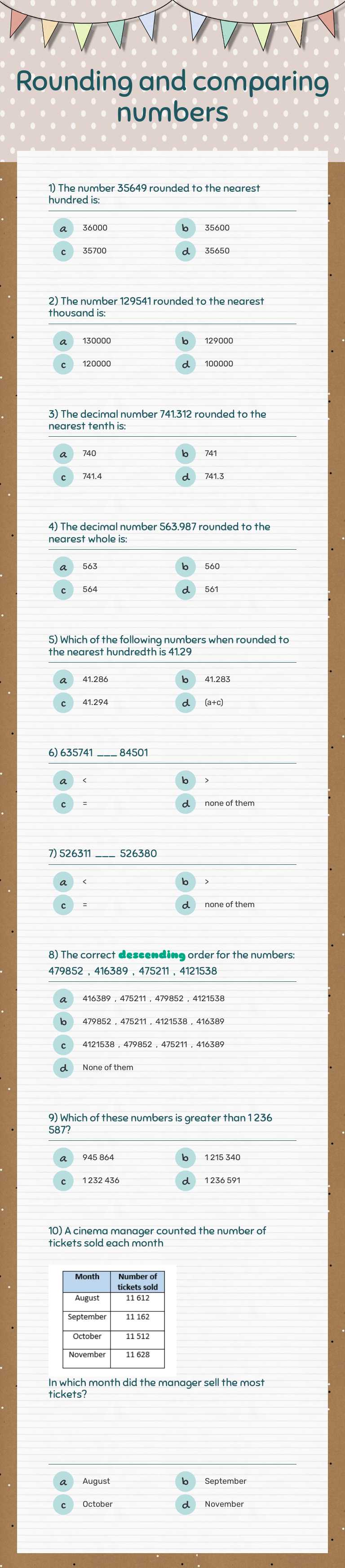 Master rounding and comparing numbers with this Grade 5 math worksheet ...