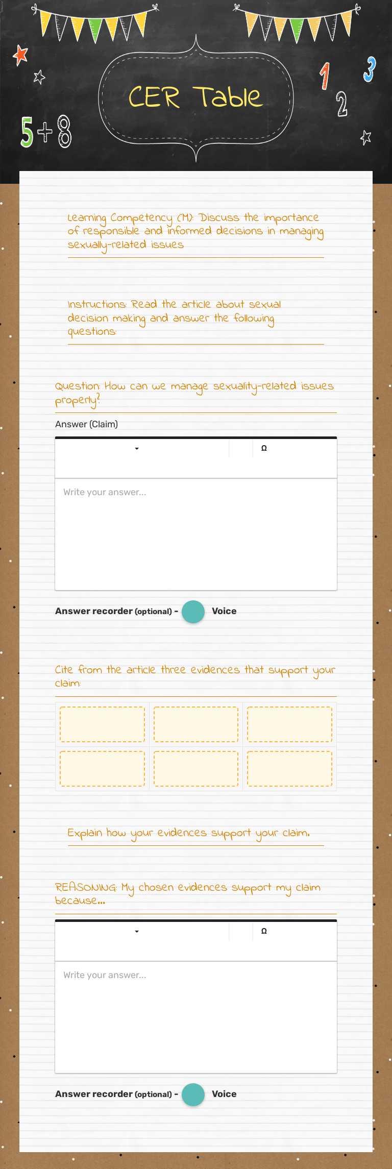 CER Table worksheet preview