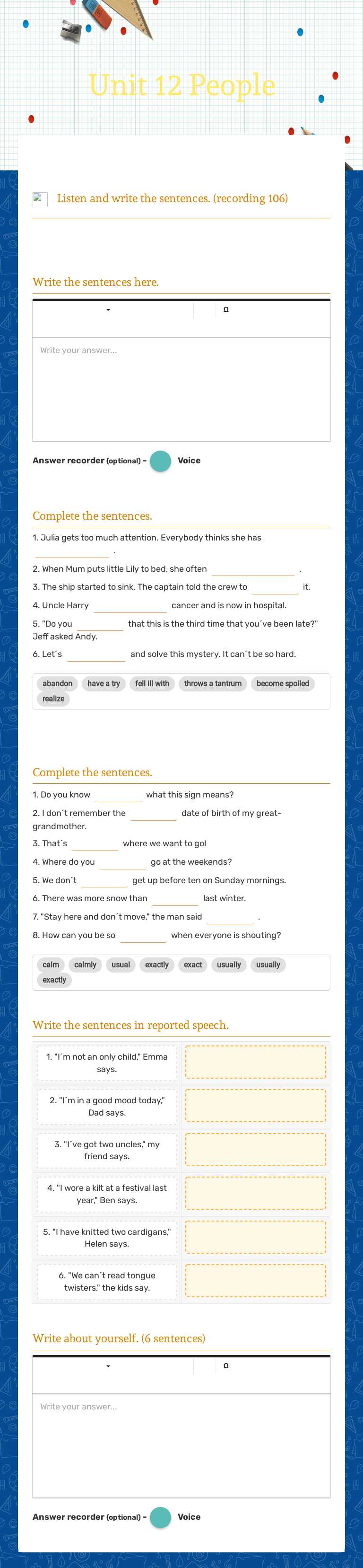 Unit 12 People Grade 6 worksheet preview