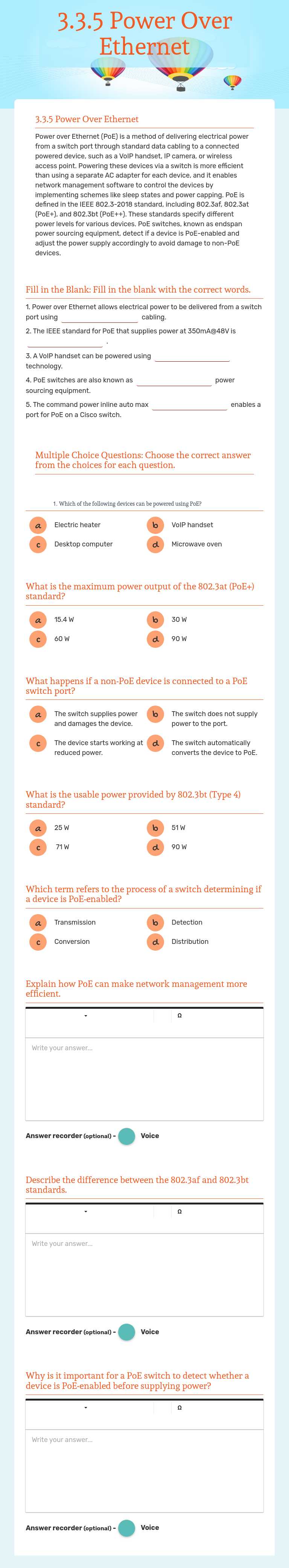 3.3.5 Power Over Ethernet worksheet preview image