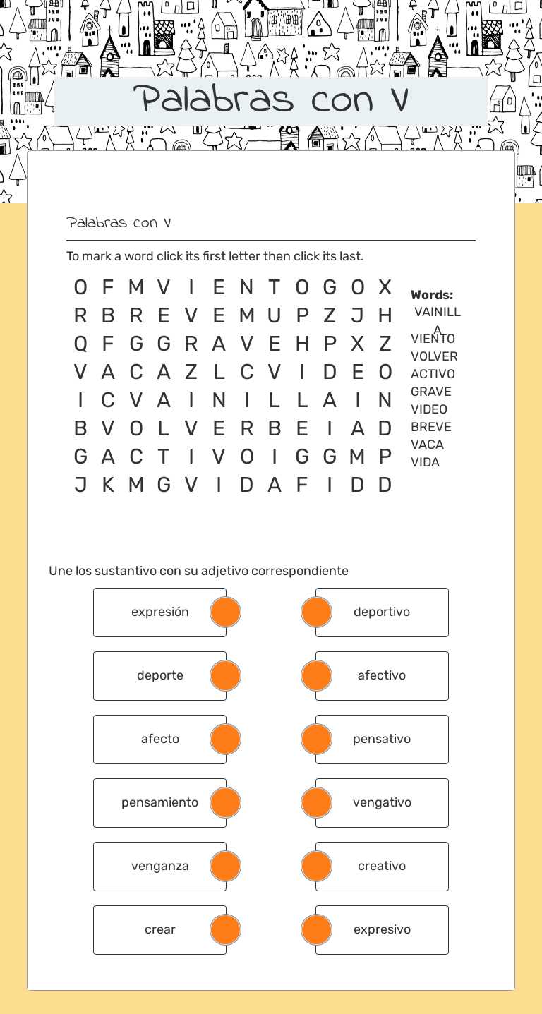 Palabras con V worksheet preview image