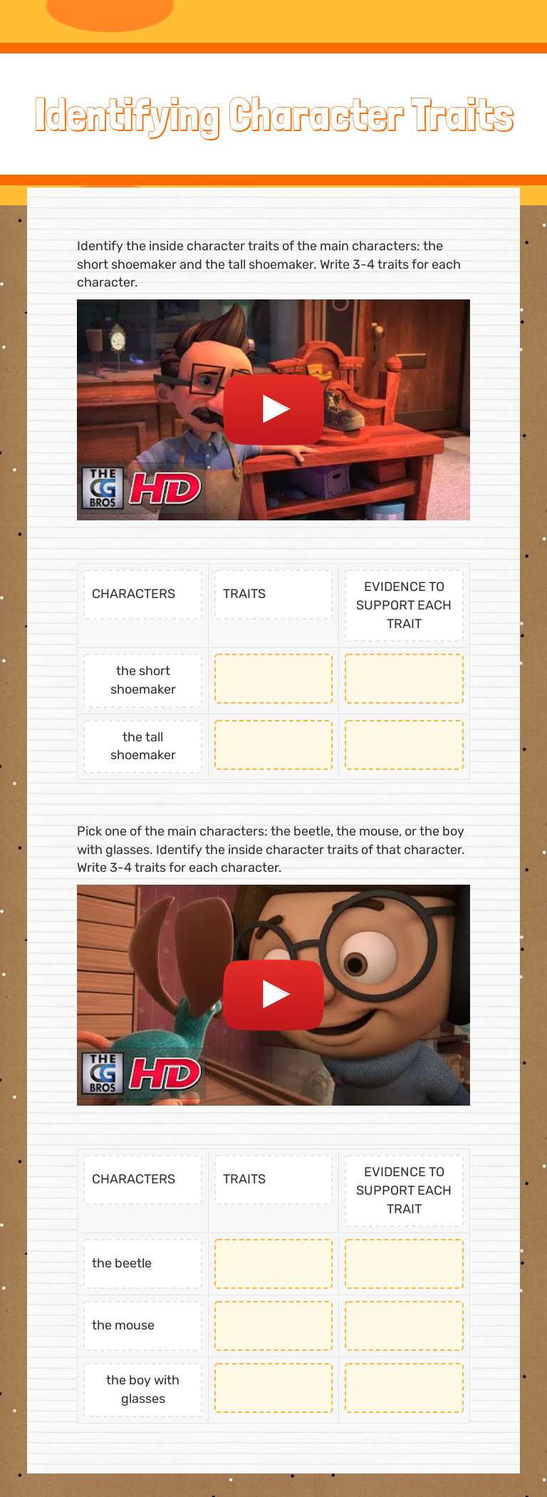 Identifying
Character Traits worksheet preview image