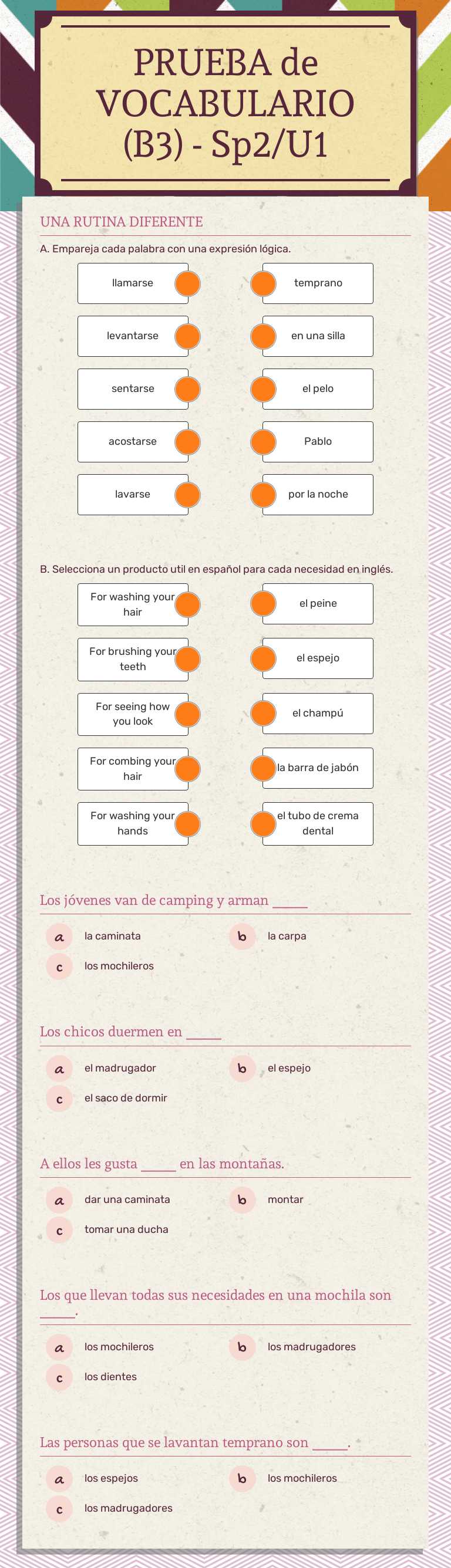 PRUEBA de VOCABULARIO (B3) - Sp2/U1 Grade 9 worksheet preview