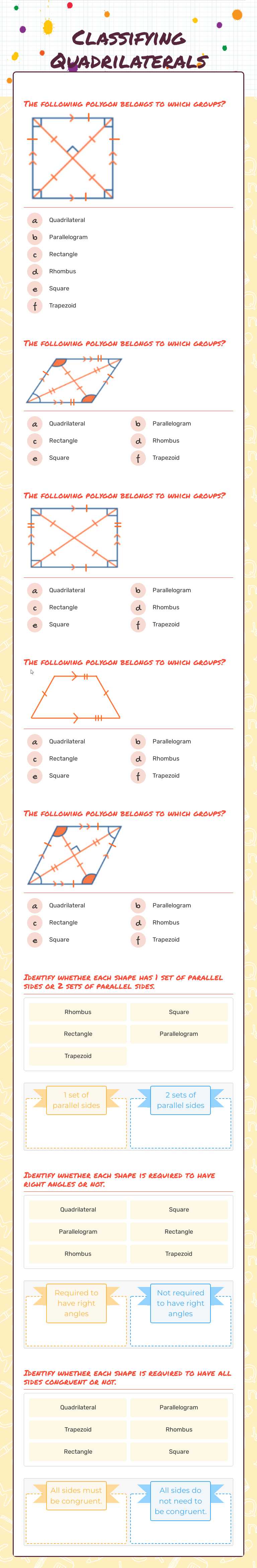 Classifying Quadrilaterals worksheet preview image