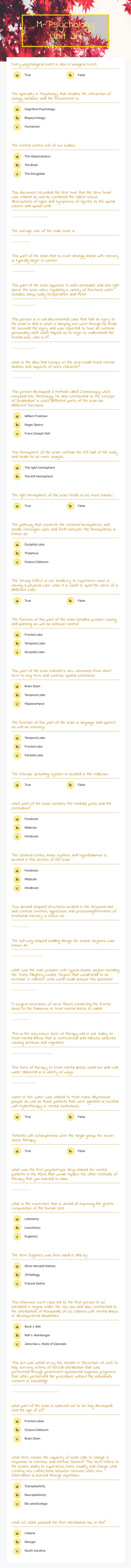 M-Psychology Unit 2A worksheet preview image
