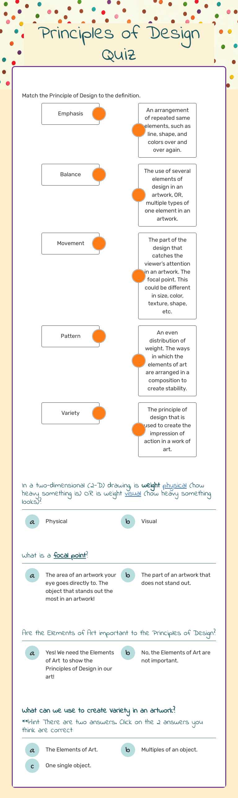 Principles of Design Quiz worksheet preview image