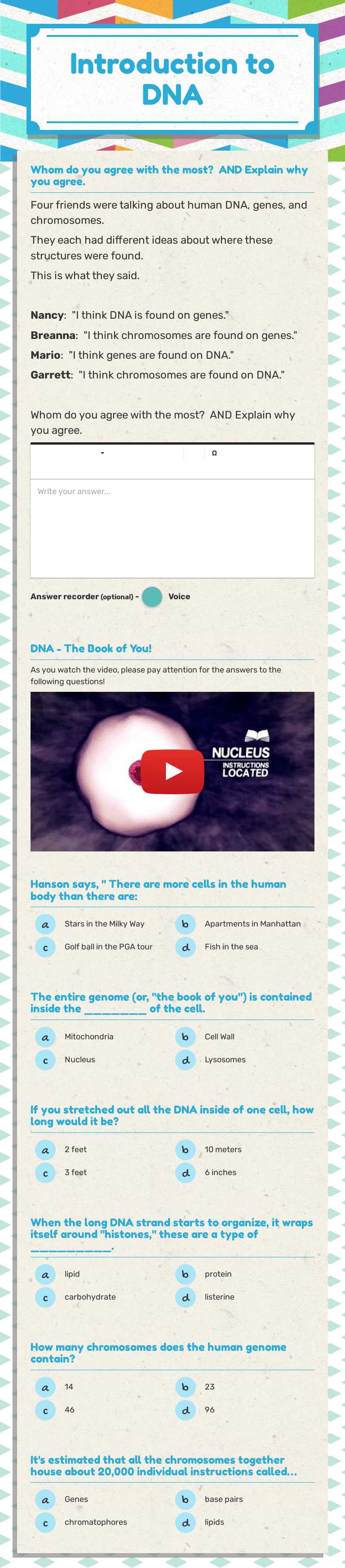 Introduction to DNA worksheet preview image