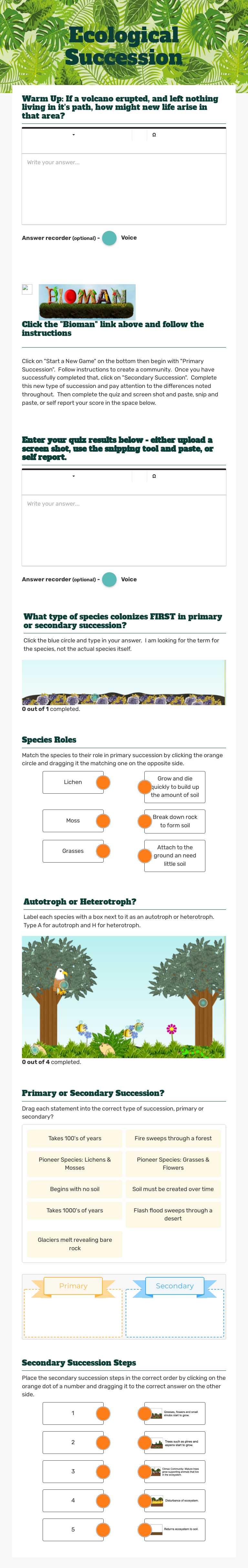 Ecological Succession worksheet preview image