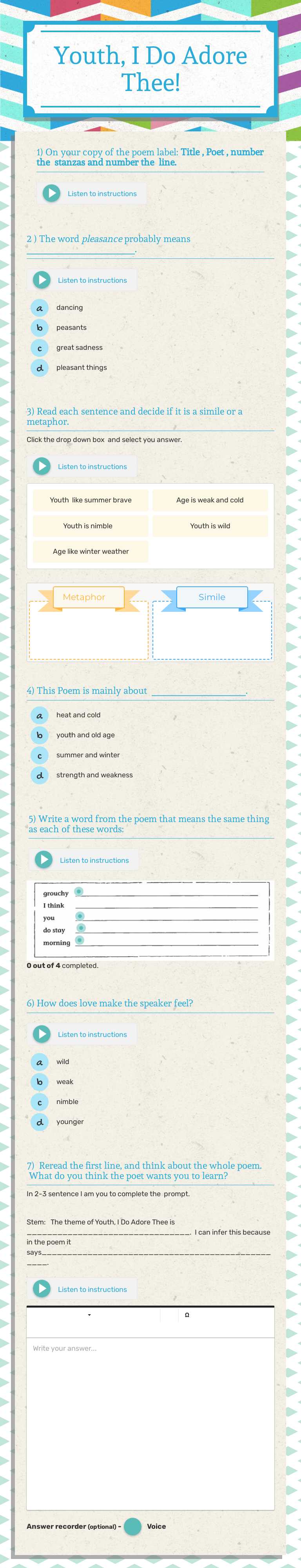 Youth, I Do Adore Thee! worksheet preview image
