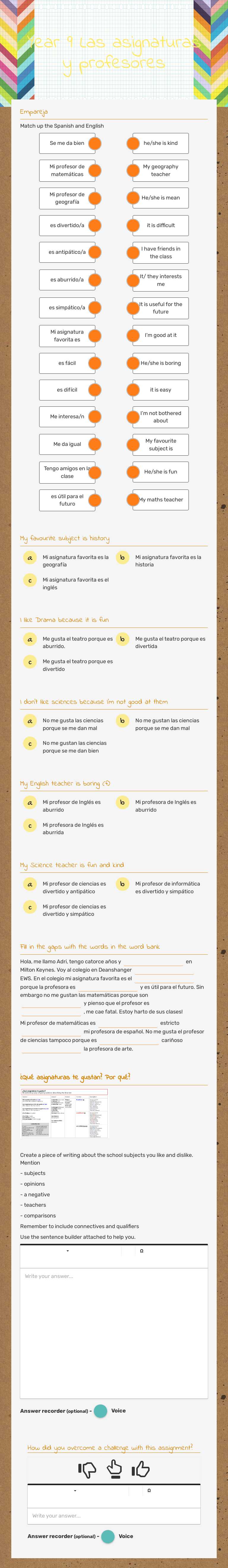 Year 9 Las asignaturas y profesores worksheet preview image