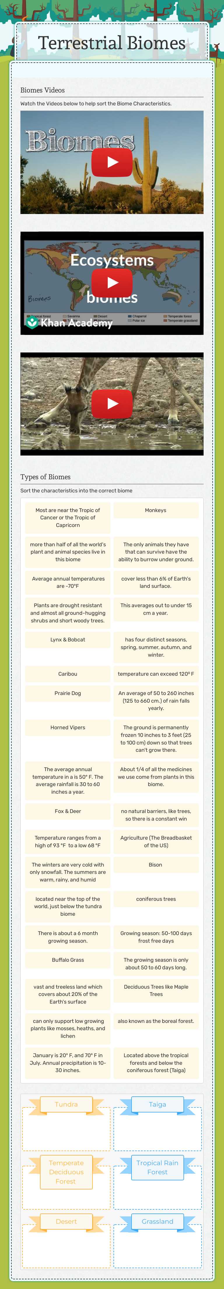 Terrestrial Biomes worksheet preview image