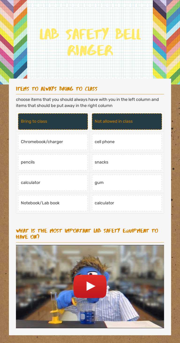 Lab Safety Bell Ringer worksheet preview image