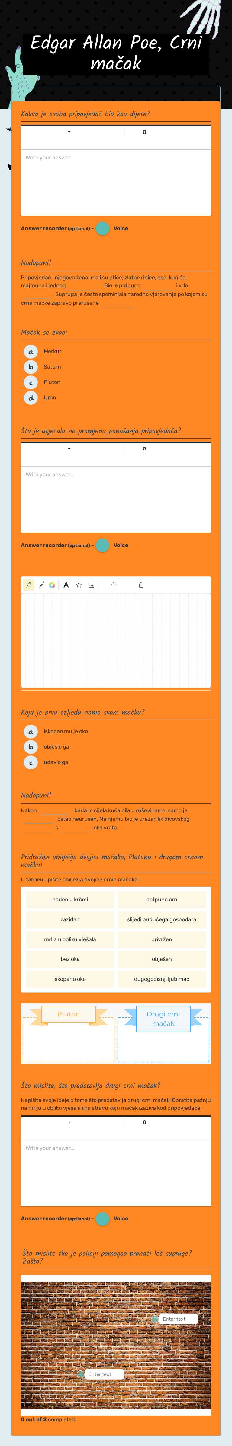 Edgar Allan Poe, Crni mačak worksheet preview image