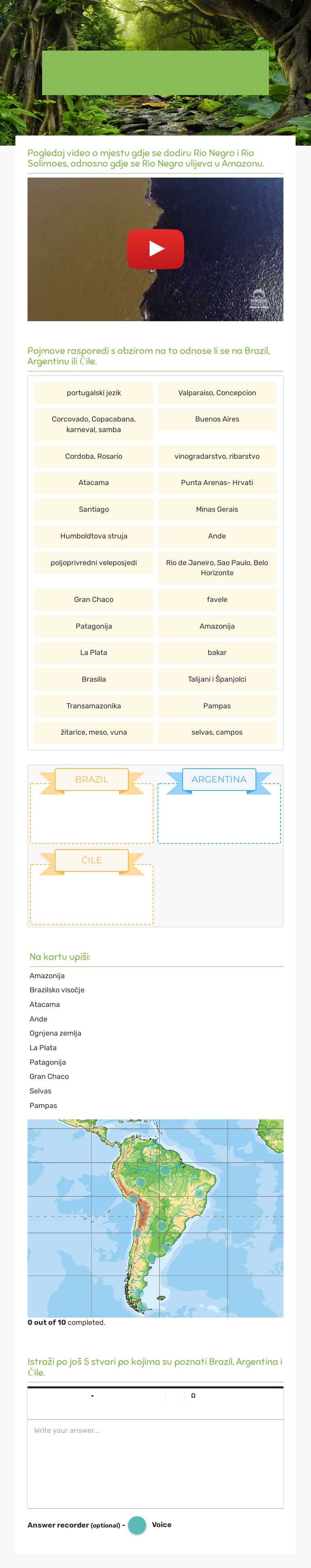 Brazil, Argentina i Čile worksheet preview image