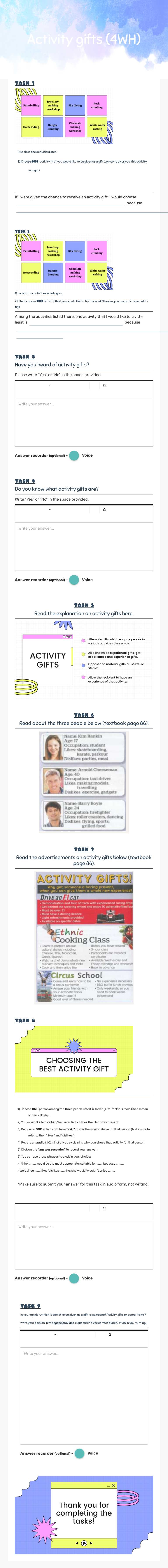 Activity gifts (4WH) worksheet preview image