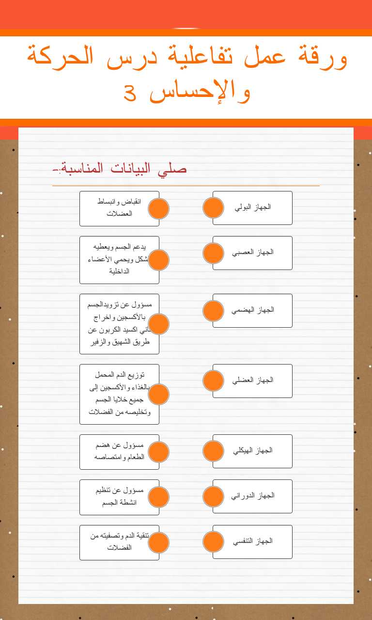 ورقة عمل تفاعلية درس الحركة والإحساس 3 worksheet preview image