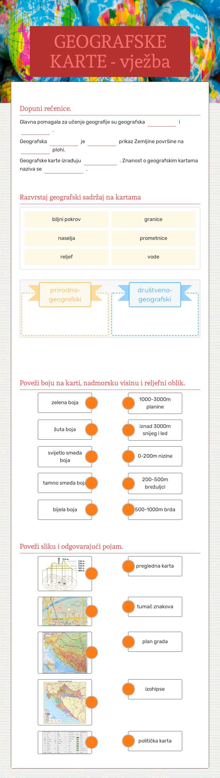 GEOGRAFSKE KARTE - vježba Grade 5 worksheet preview