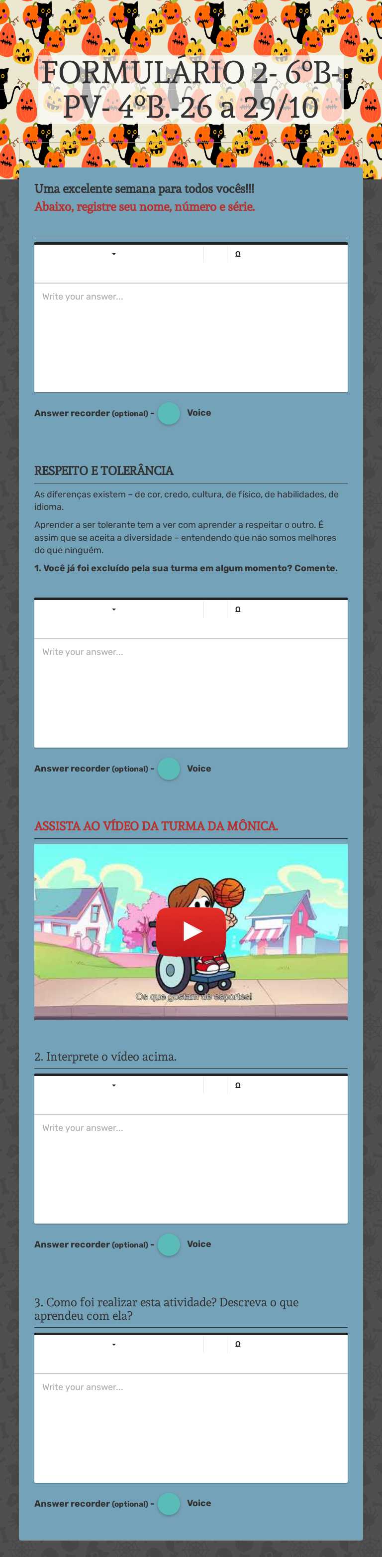 FORMULÁRIO 2- 6ºB-PV- 4ºB.-26 a 29/10 worksheet preview image