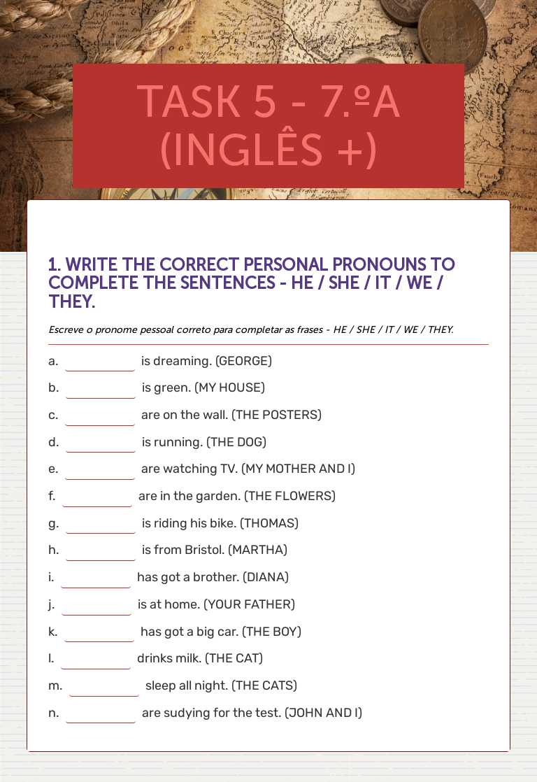TASK 5 - 7.ºA (INGLÊS +) worksheet preview image