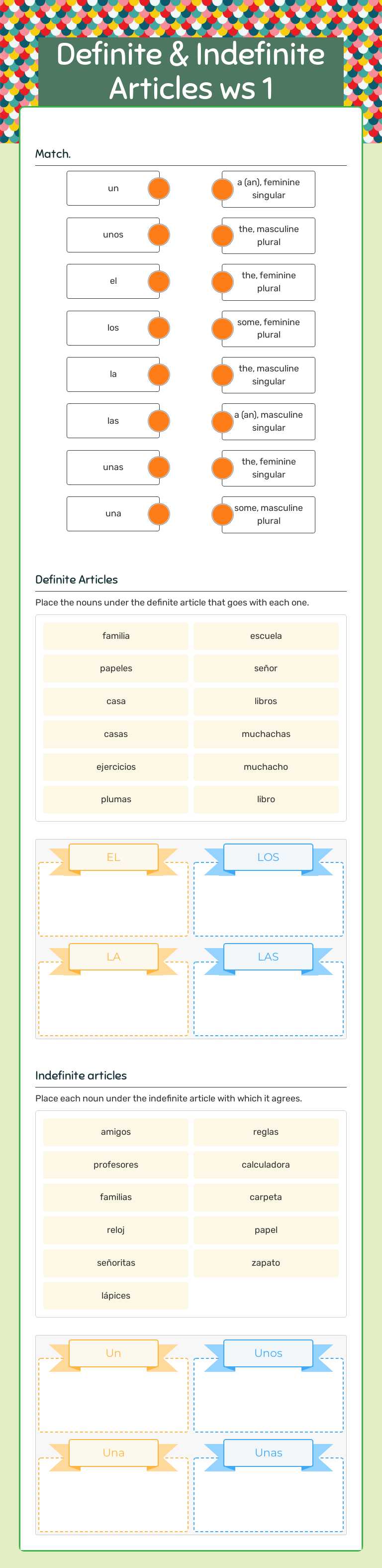 Definite & Indefinite Articles ws 1 worksheet preview image
