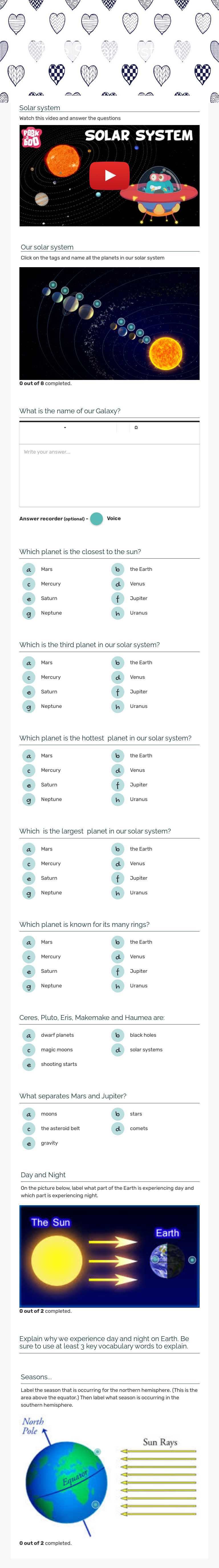 The Solar System worksheet preview image