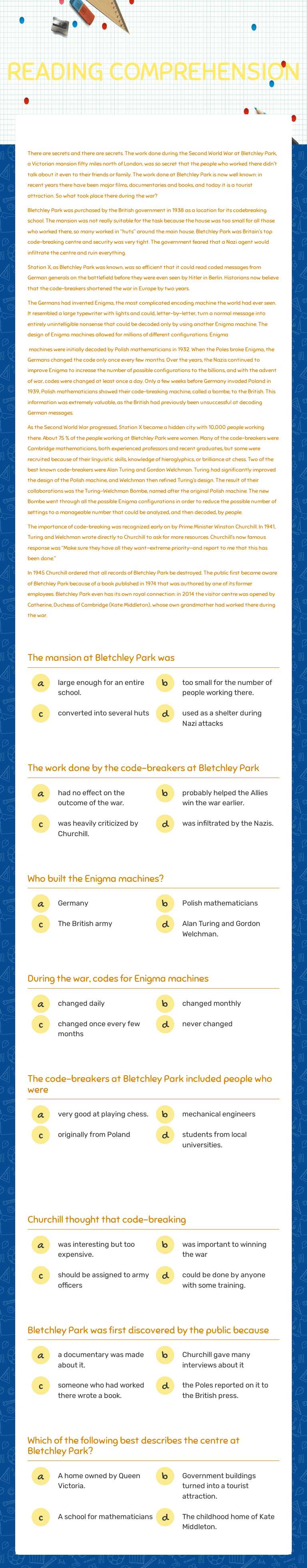 READING COMPREHENSION worksheet preview image