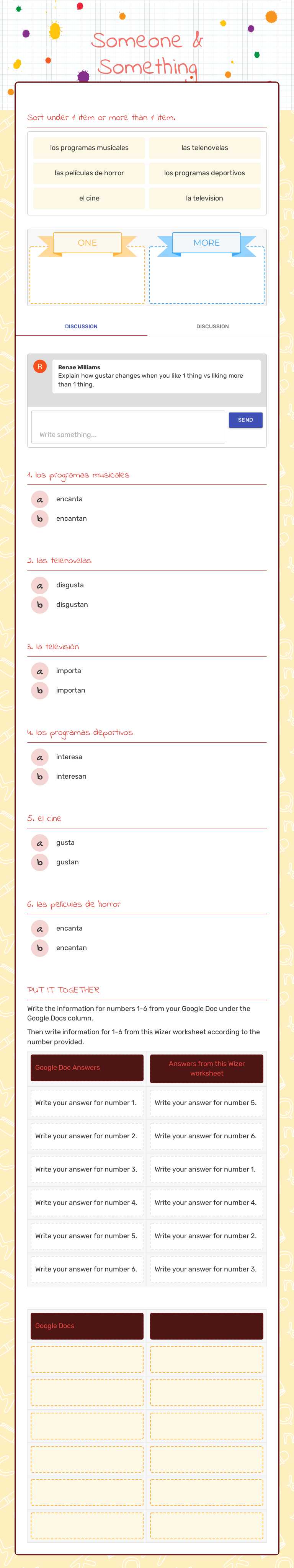 Someone & Something worksheet preview image