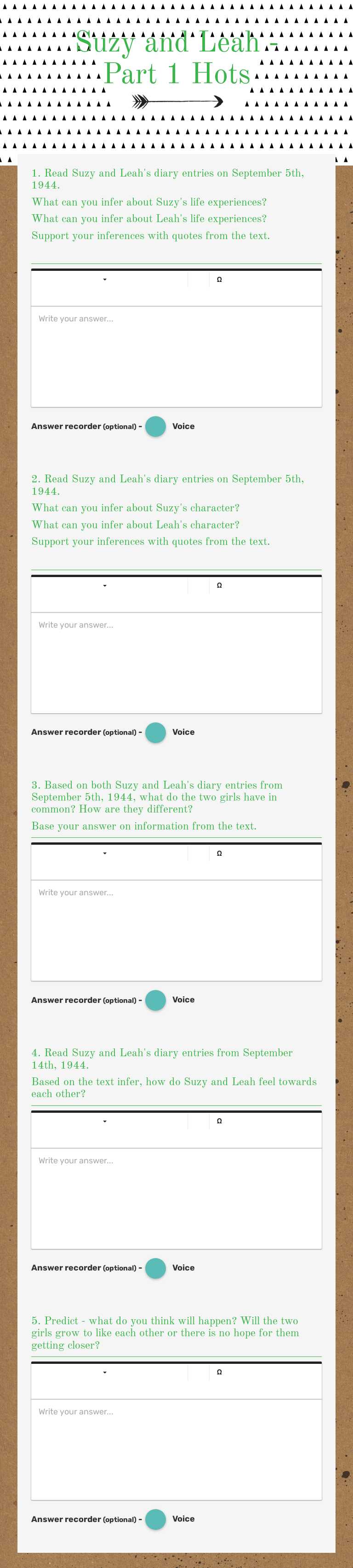Suzy and Leah - 
 Part 1 Hots Grade 9 worksheet preview