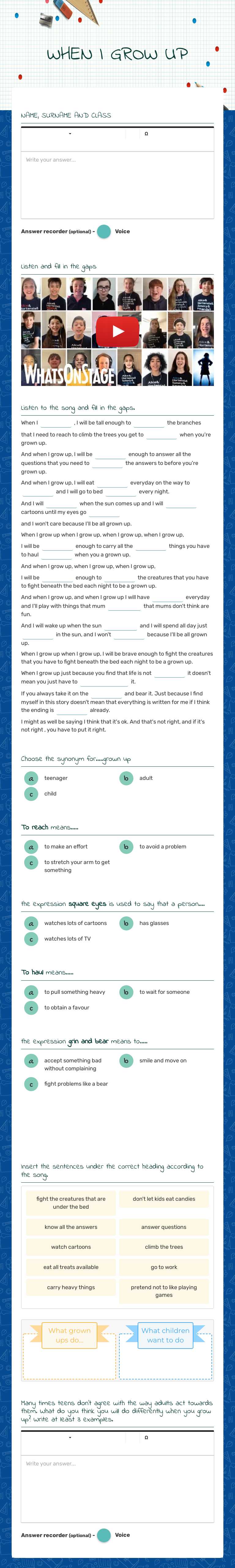 WHEN I GROW UP worksheet preview image