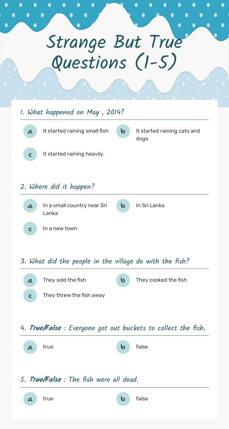 Strange But True Questions (1-5) worksheet preview image