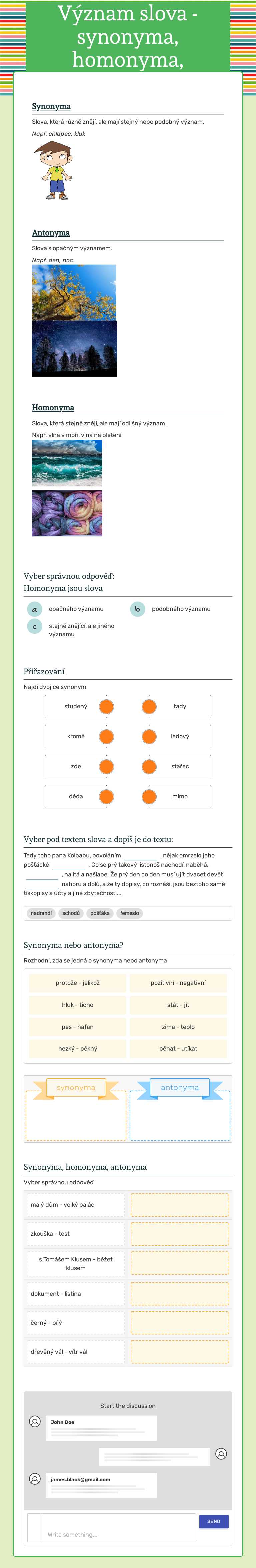 Význam slova - synonyma, homonyma, antonyma worksheet preview image