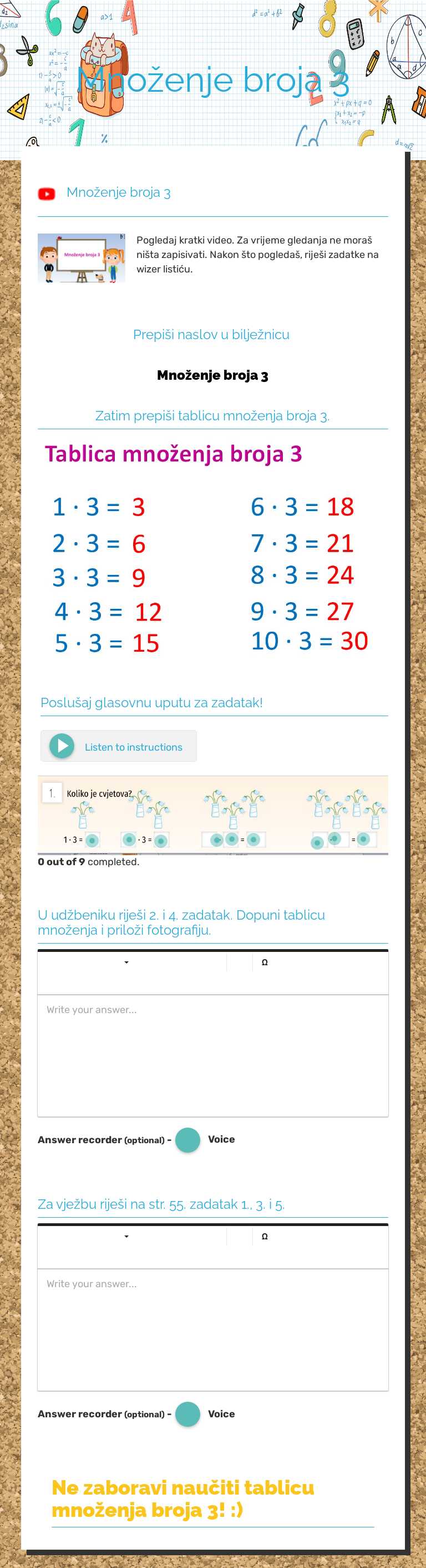 Množenje broja 3 worksheet preview image