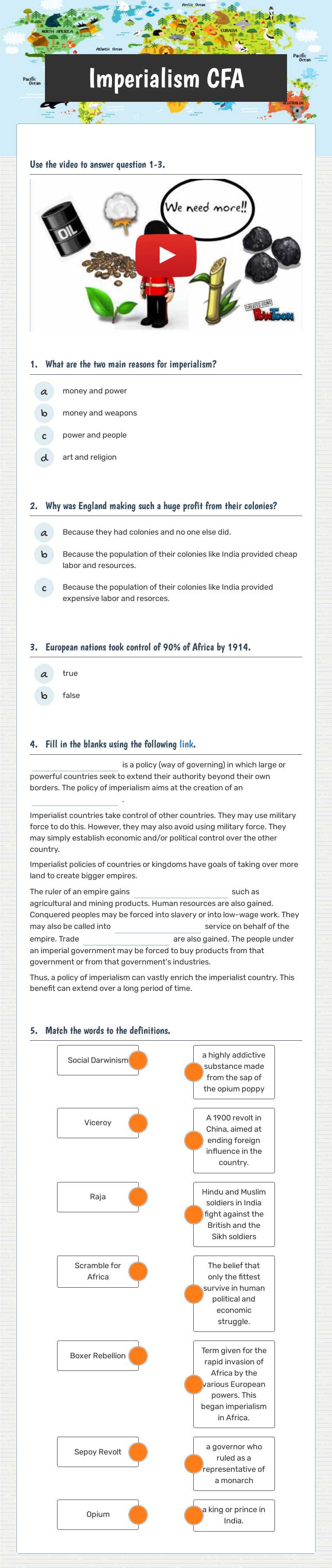 Imperialism CFA worksheet preview image
