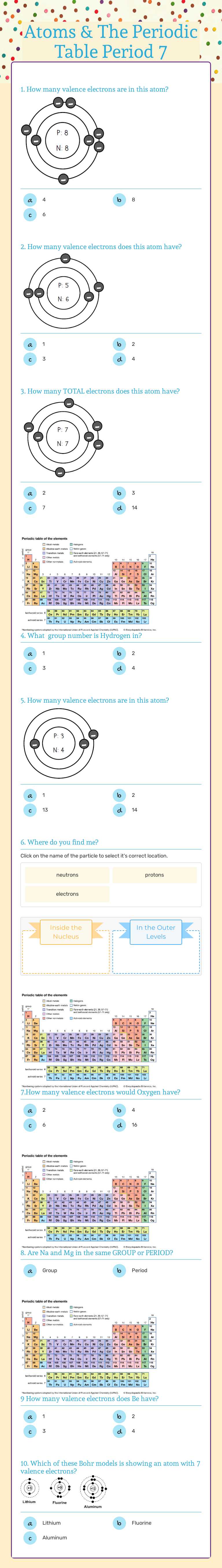 Atoms & The Periodic Table Period 7 worksheet preview image