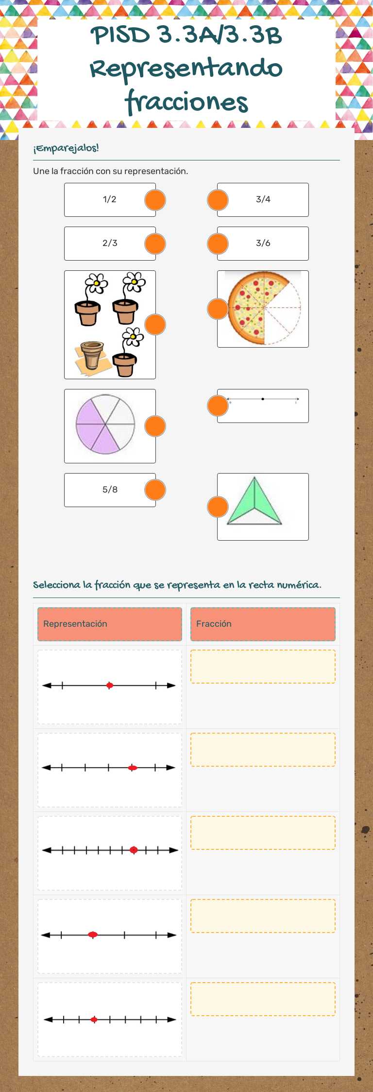 PISD 3.3A/3.3B Representando fracciones worksheet preview image
