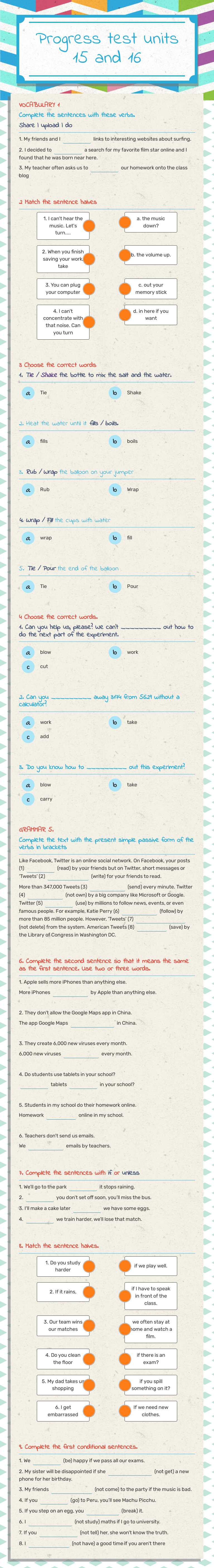 Progress test units 15 and 16 worksheet preview image