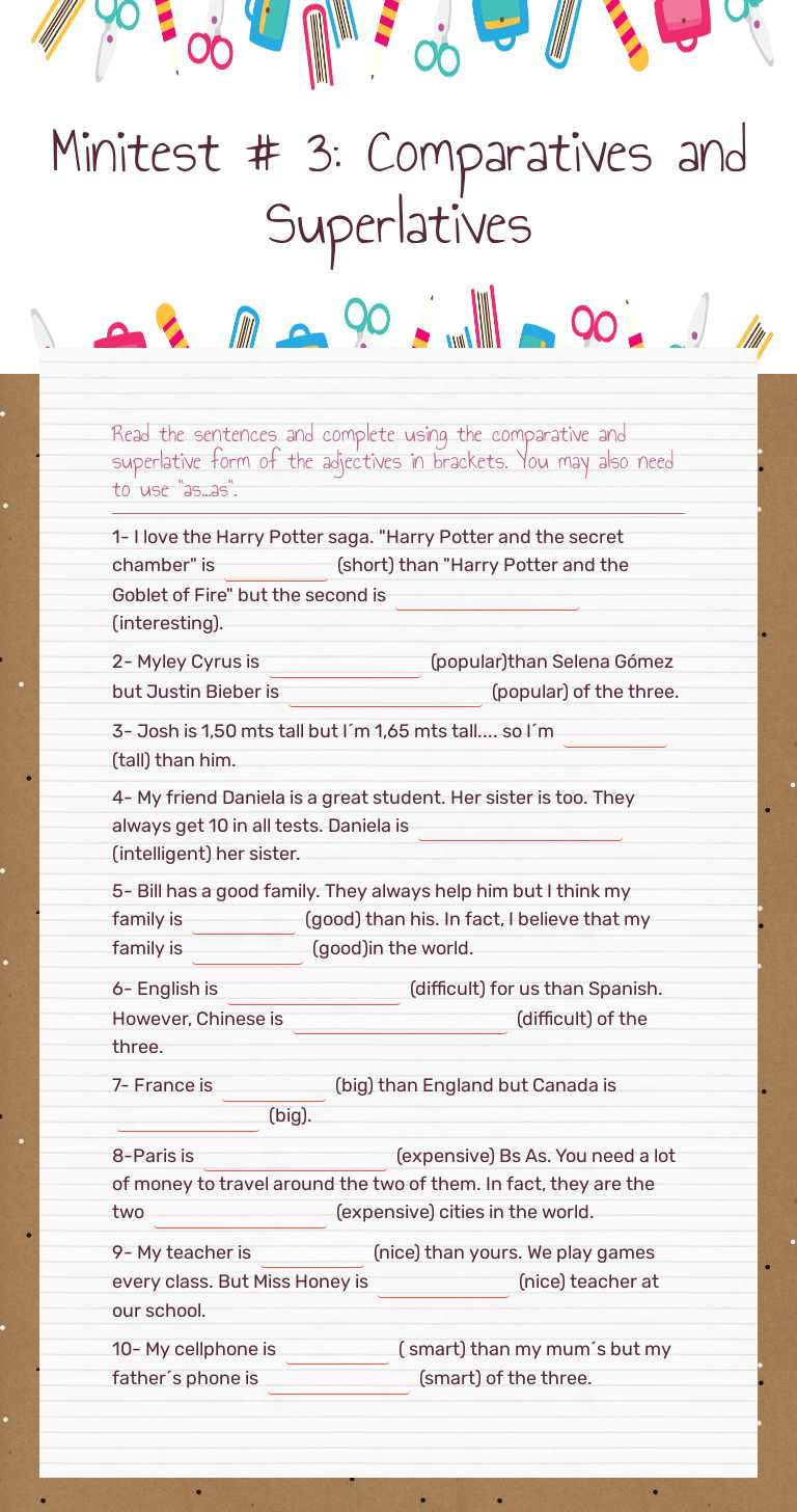 Minitest # 3: Comparatives and Superlatives worksheet preview image