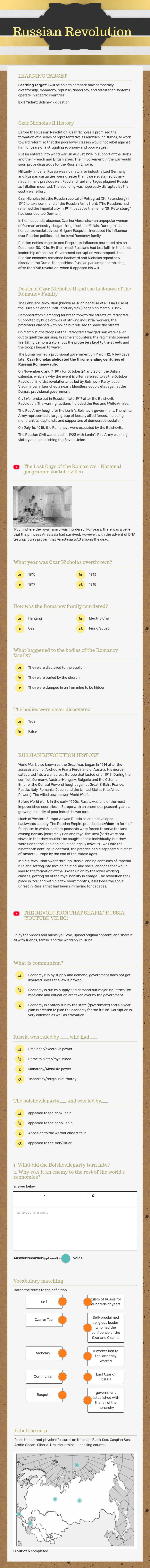 Russian Revolution worksheet preview image