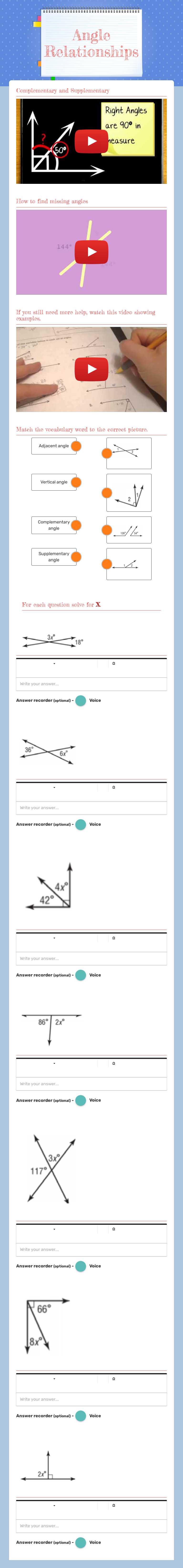 Angle Relationships worksheet preview image