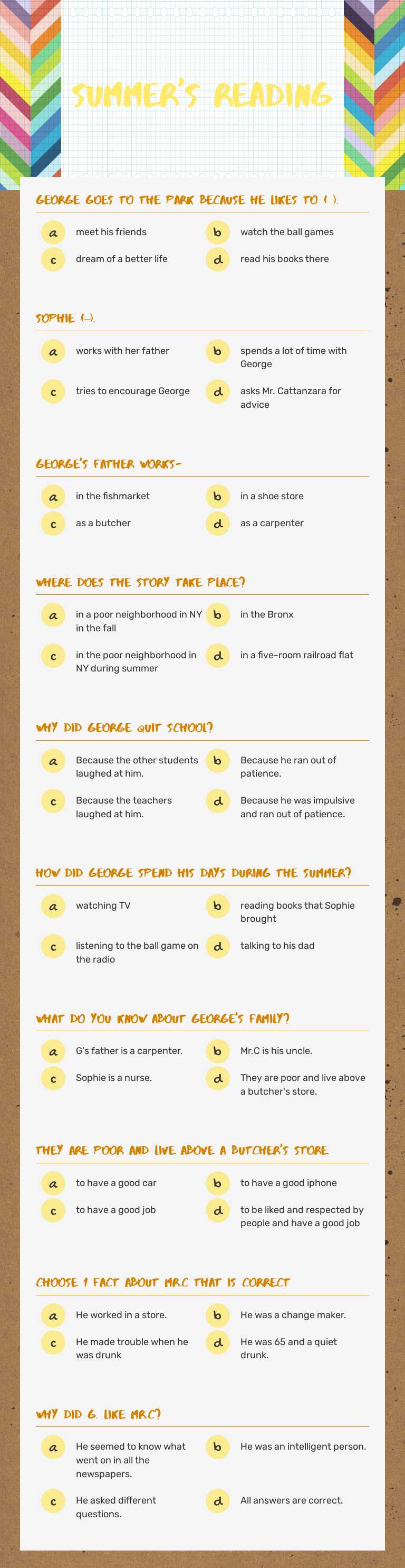 summer's READING worksheet preview image