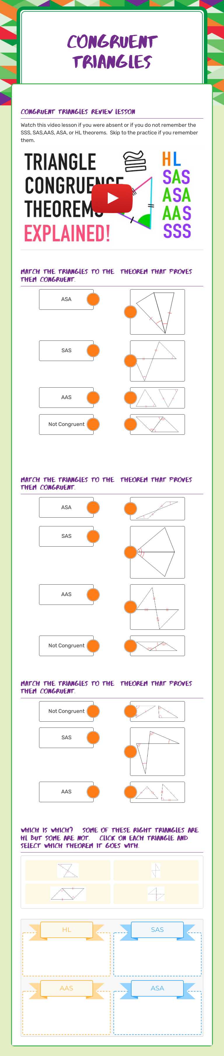 Congruent Triangles worksheet preview image