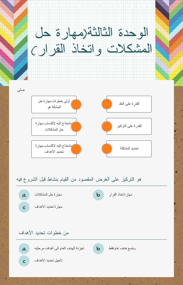 الوحدة الثالثة(مهارة حل المشكلات واتخاذ القرار) worksheet preview image