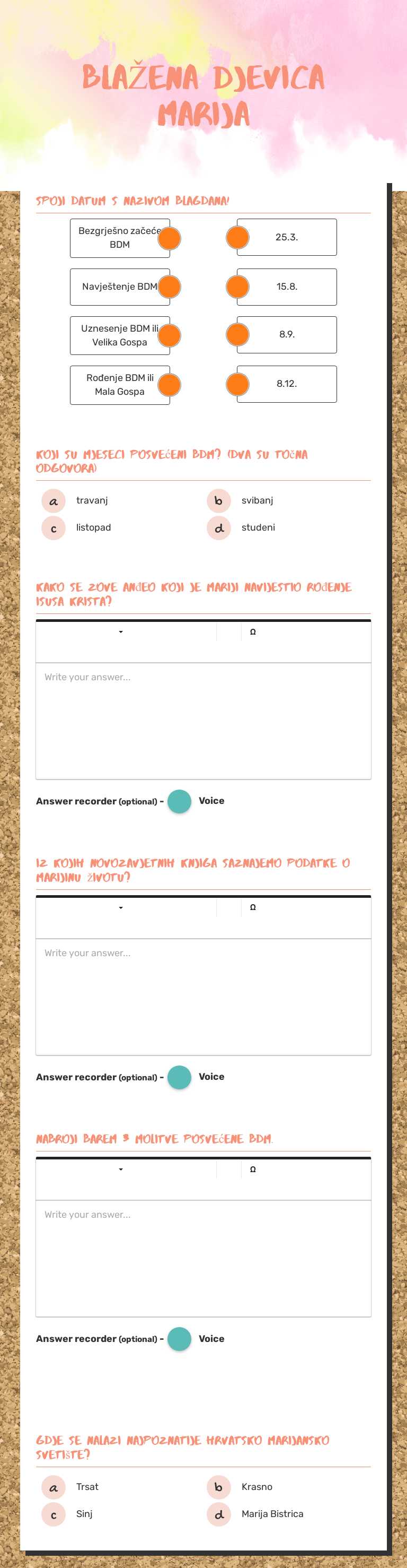 BLAŽENA DJEVICA MARIJA worksheet preview image
