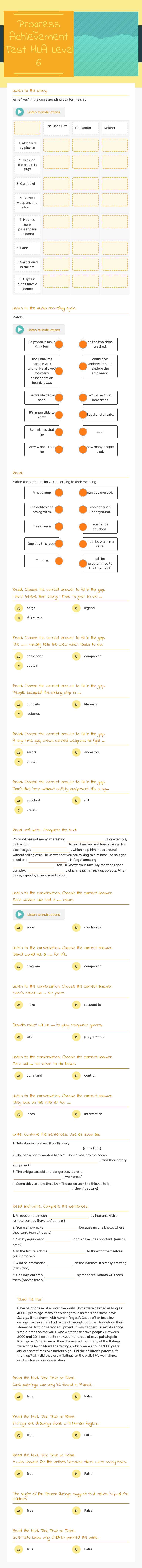 Progress Achievement Test HLA
Level 6 worksheet preview image