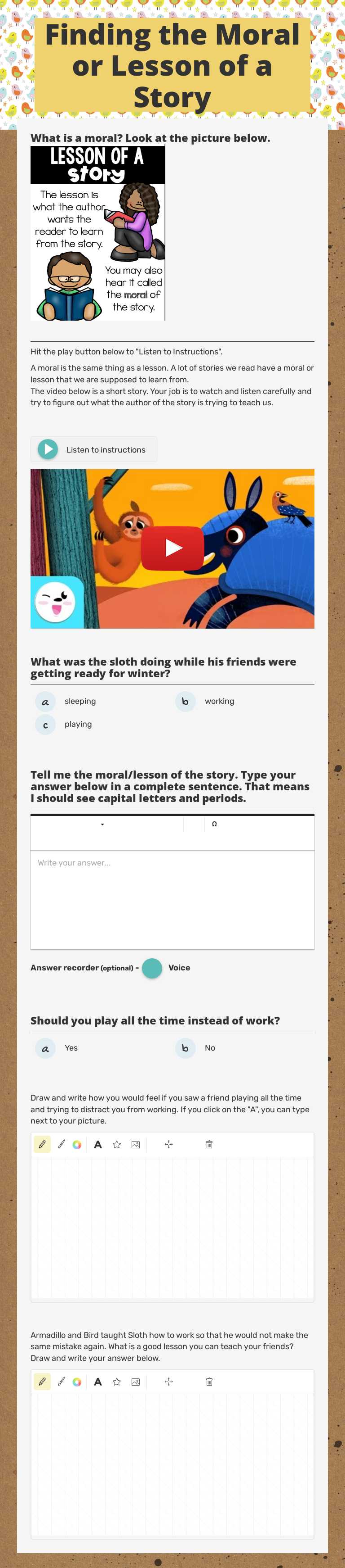 Finding the Moral or Lesson of a Story worksheet preview image