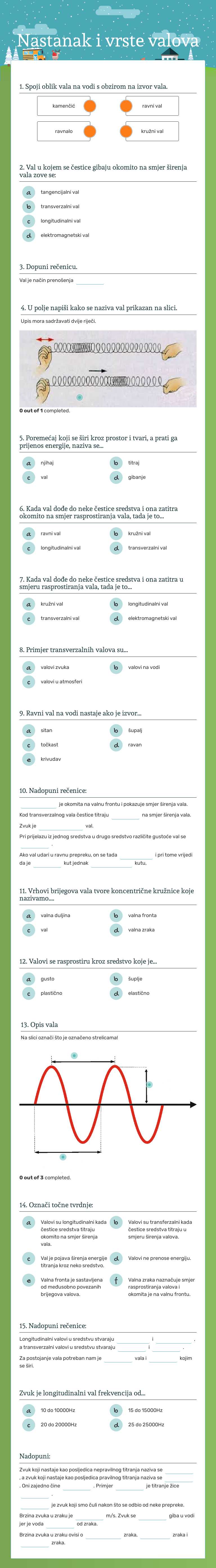 Nastanak i vrste    valova Grade 8 worksheet preview
