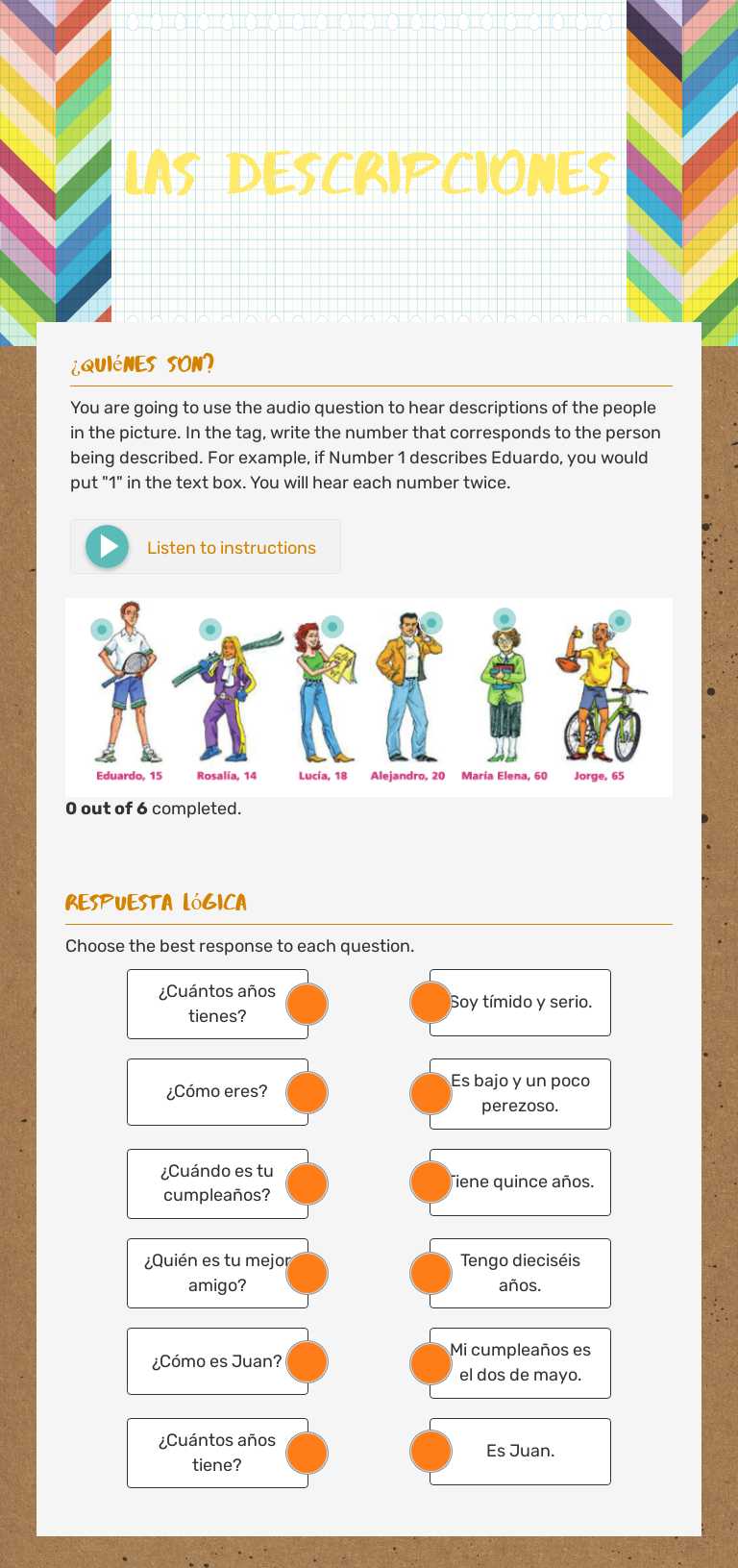 Las descripciones Grade 10 worksheet preview
